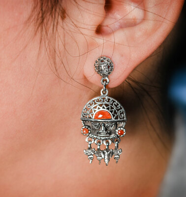 950 Silber Ohrring mit roter Spondylus Verkrustung
