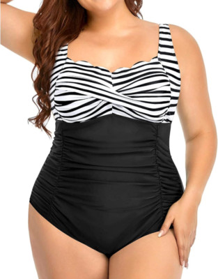 Aqua Eve Women's Plus Size 22W Tummy Control Retro Scalloped Twist Front 1 Piece
