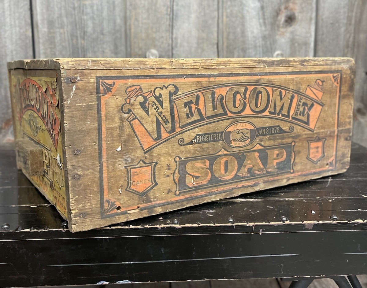 Early Vintage WELCOME SOAP Boston Ma Decorative Box Crate Country
