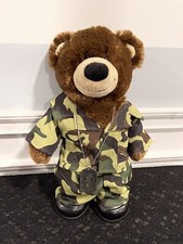 Build A Bear Military Bear In Camouflage Uniform, Dog Tags  Boots 18" Clean USA