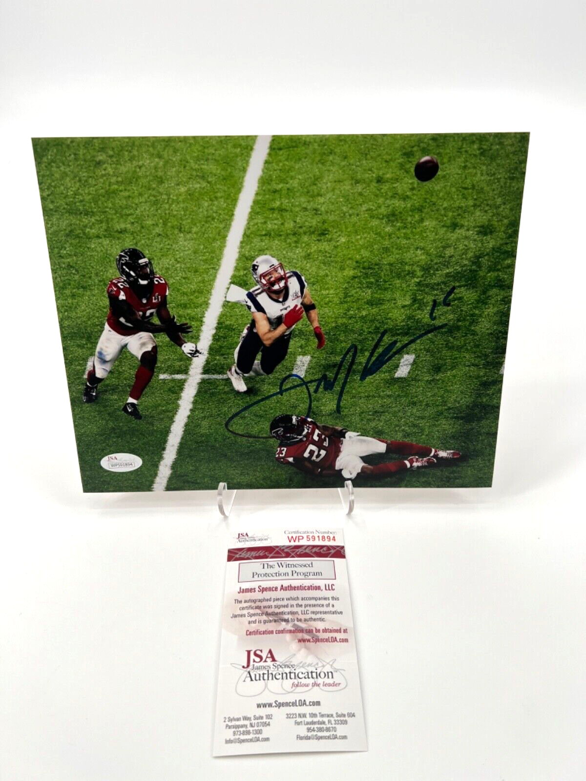 Julian Edelman Autographed Signed New England Patriots 8X10 PHOTO JSA WITNESS COA CATCH #1 