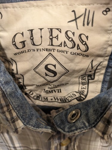 Camisa a Cuadros Guess Western Pearl Rodeo Vaquero Hombres Pequeña Aspecto Envejecido - Imagen 3 de 5