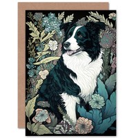 Border Collie Haustier Im Wildblumenfeld Blumen Geburtstagskarte