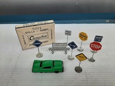 Vintage 1950s Cragstan Japan Tin 8 Pc Airport Sign Set W/ Friction Car Shelf P4