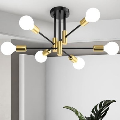 Lampara LED De 6 Luces Techo Doradas Moderna Luz Para Sala Comedor Cuarto Cocina