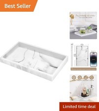 Sturdy Lightweight Bathroom Vanity Tray in Marble White for Easy Organization