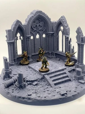 MYMINIREALMS Ruined Imperial Cathedral Diorama Base | Warhammer Terrain