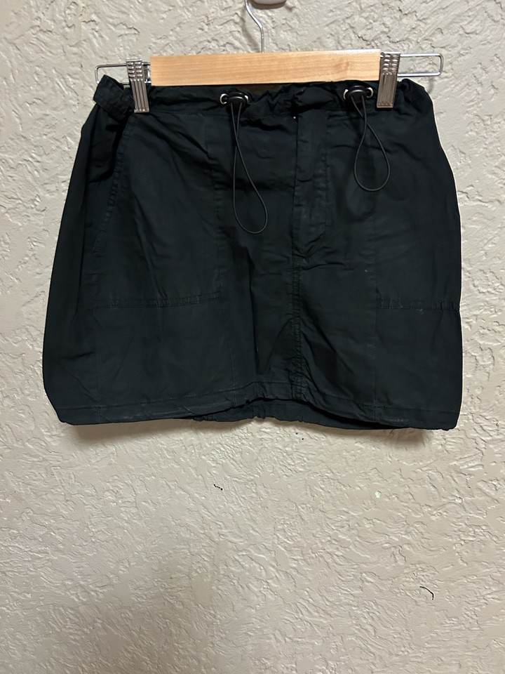 Women’s Black cotton on Solid Mini Skirt Short Elastic Waist Drawstring Size S