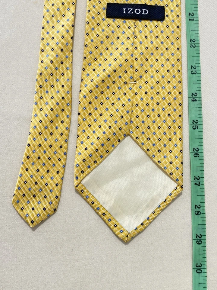 Corbata para hombre IZOD amarilla geométrica seda M en EE. UU. 🇺🇸 Ex Con Foto 4 de 4