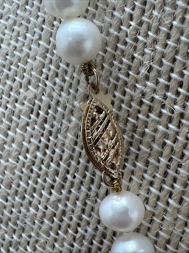 Collana vintage oro giallo 14 kt 7 mm perle bianche annodate a mano anni '60 perline 18" - Foto 3 di 6
