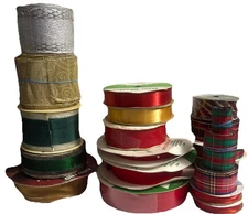 Lot Of 20 rolls of Christmas Ribbon  assorted widths Some Wired