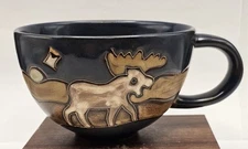 Mara Stoneware Mexico Large Blue Pottery Cappuccino/Soup Mug Moose Scene