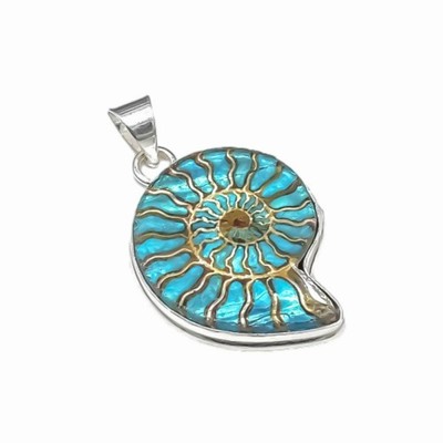 Ammonite Gemstone Handmade 925 Sterling Silver jewelry Pendant Size-1.75''
