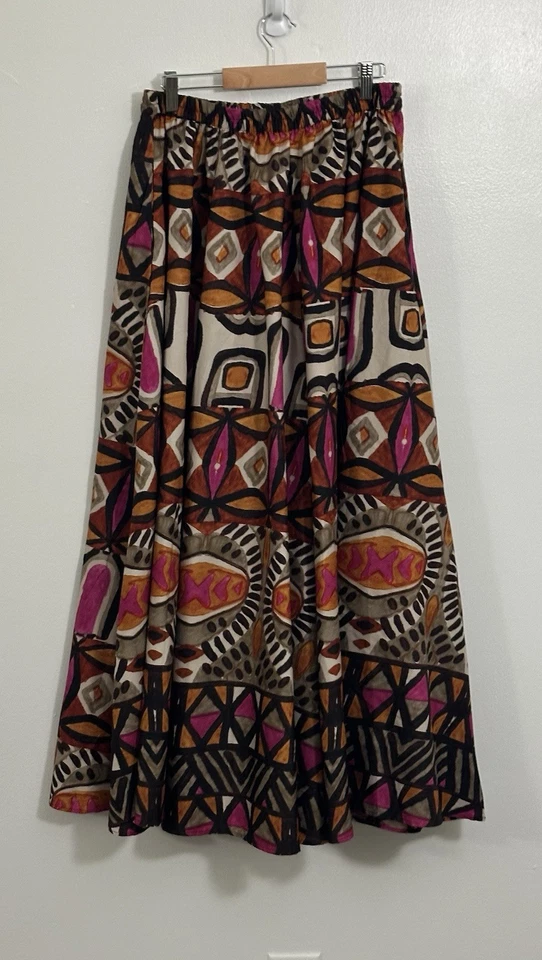 Cato Women's Artsy Long Maxi Skirt Size M Boho Flare Pull On Tribal Print Hippie - Image 3 of 4