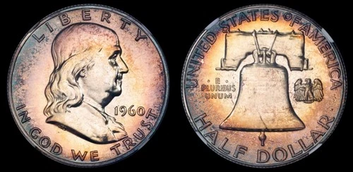 1960 NGC PF67 Franklin .50 Dollar BEAUTIFUL obverse & Reverse Toned #0740