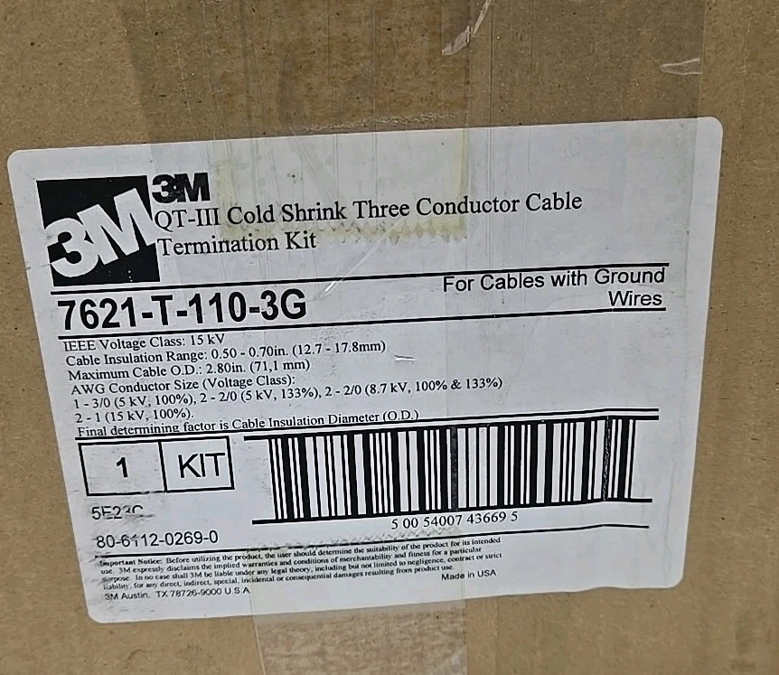 Kit de terminación de tres conductores 3M (7621-T-110-3G) QT-III en frío clase 15kV Foto 2 de 4