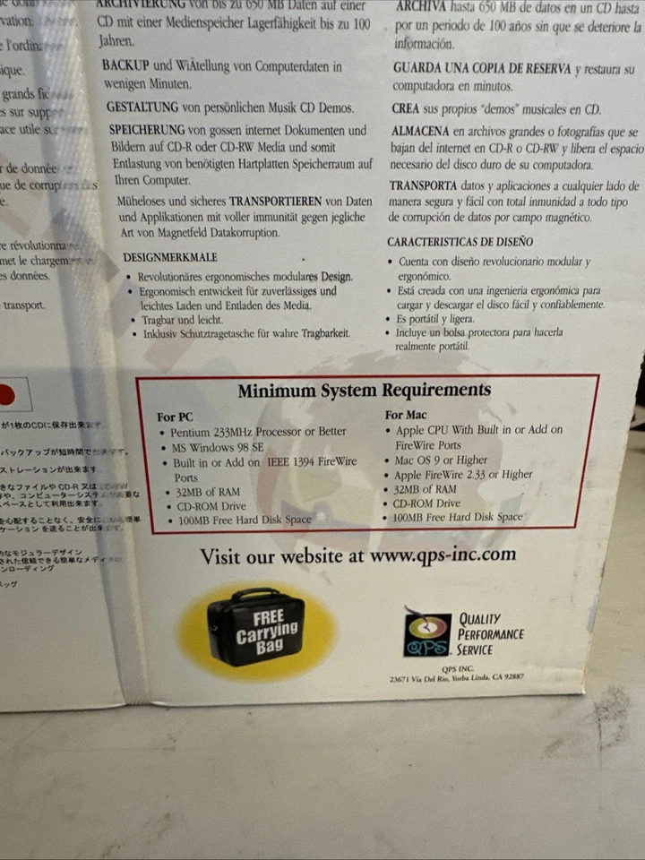 Que! Fire Drive QPS External 12x 10x 32x CD-RW Firewire Case Power Cord CD - Image 3 of 4