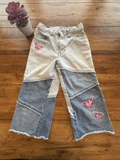 Vintage Girls 90 s Y2k Butterfly Patch Jeans - Pink Embroidery Size 10