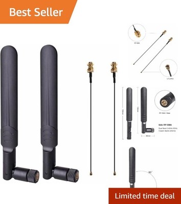 2 x 8dBi WiFi RP-SMA Male Antenna 2.4GHz 5.8GHz Dual Band +2 x 15CM U.FL/IPEX...