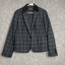 Talbots Blazer Jacket Womens Size 12 Green Plaid Academia Business Wool Blend