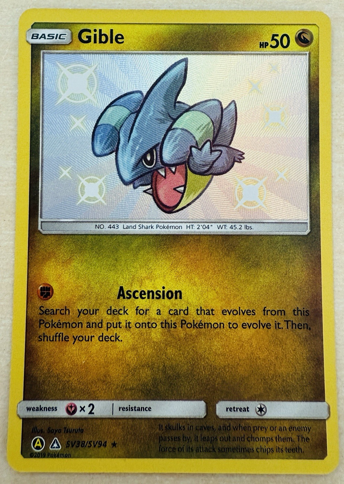 Gible SV38/SV94 Hidden Fates Shiny Vault Shiny Holo Rare - Pokemon TCG Card [NM]