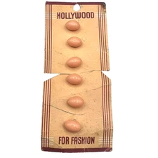 Vintage Peach Coral Colored Plastic Oval Buttons on Hollywood JCP 9/16" Set of 6