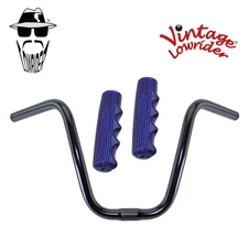 Original Lowrider 9" 25.4 D Handlebar Black 212 120mm Grips Sparkle/Blue