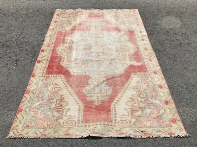 4,3x7 ft Turkish Area Rug, Red Beige Vintage Plants & trees Wool Rug