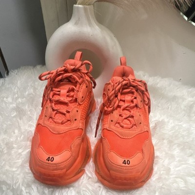 Balenciaga Triple S Orange Low Top Lace Up Sneakers Athletic Designer