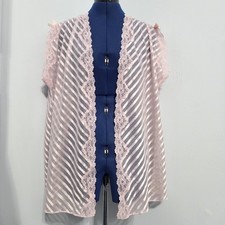 Val Mode Vintage Pink Sheer Striped Sleeveless Peignoir Size M