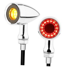 Rear Motorcycle LED Turn Signals with Integrated Chrome-Red and Amber Light