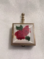 Vtg Pocket Purse Hand Held Ashtray Ladies Butler Brass Rose Acrylic Bircraft 