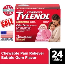 Children's Tylenol Pain + Fever Reliever Chewable Tablets Bubblegum Flavor 24 Ct