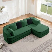 106" Teddy Fabric L-Shaped Sofa w/ Chaise, No Assembly, Green