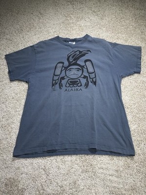 Vintage Y2K Alaska Native American Graphic T Shirt Size XL Blue Casual Comfort