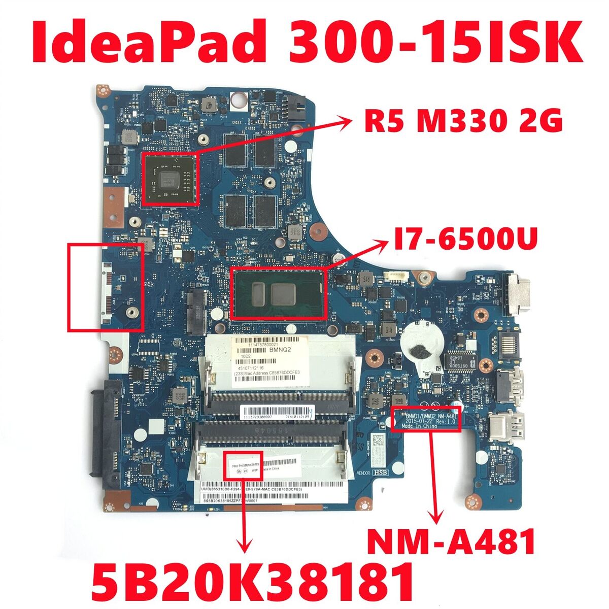 Motherboard For Lenovo IdeaPad 300-15ISK NM-A481 with 4405/I3/I5/I7 6th Gen  CPU