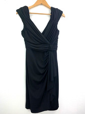 White House Black Market WHBM Black Dress Size 6 Faux Wrap Ruched Sleeveless