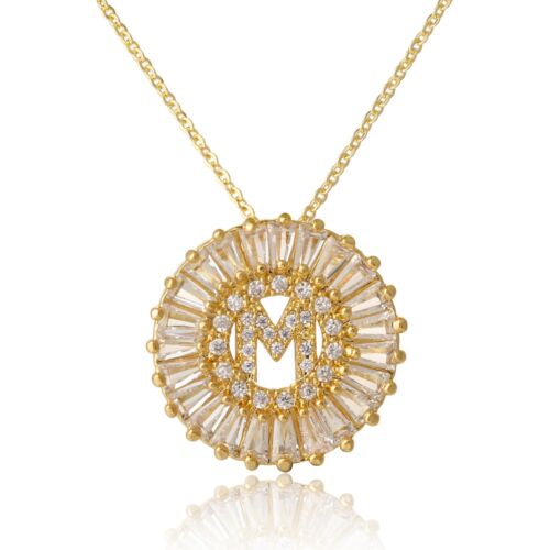 Women's Diamond Initial Necklace, Cubic Zircon Letter Name Circle Alphabet Penda