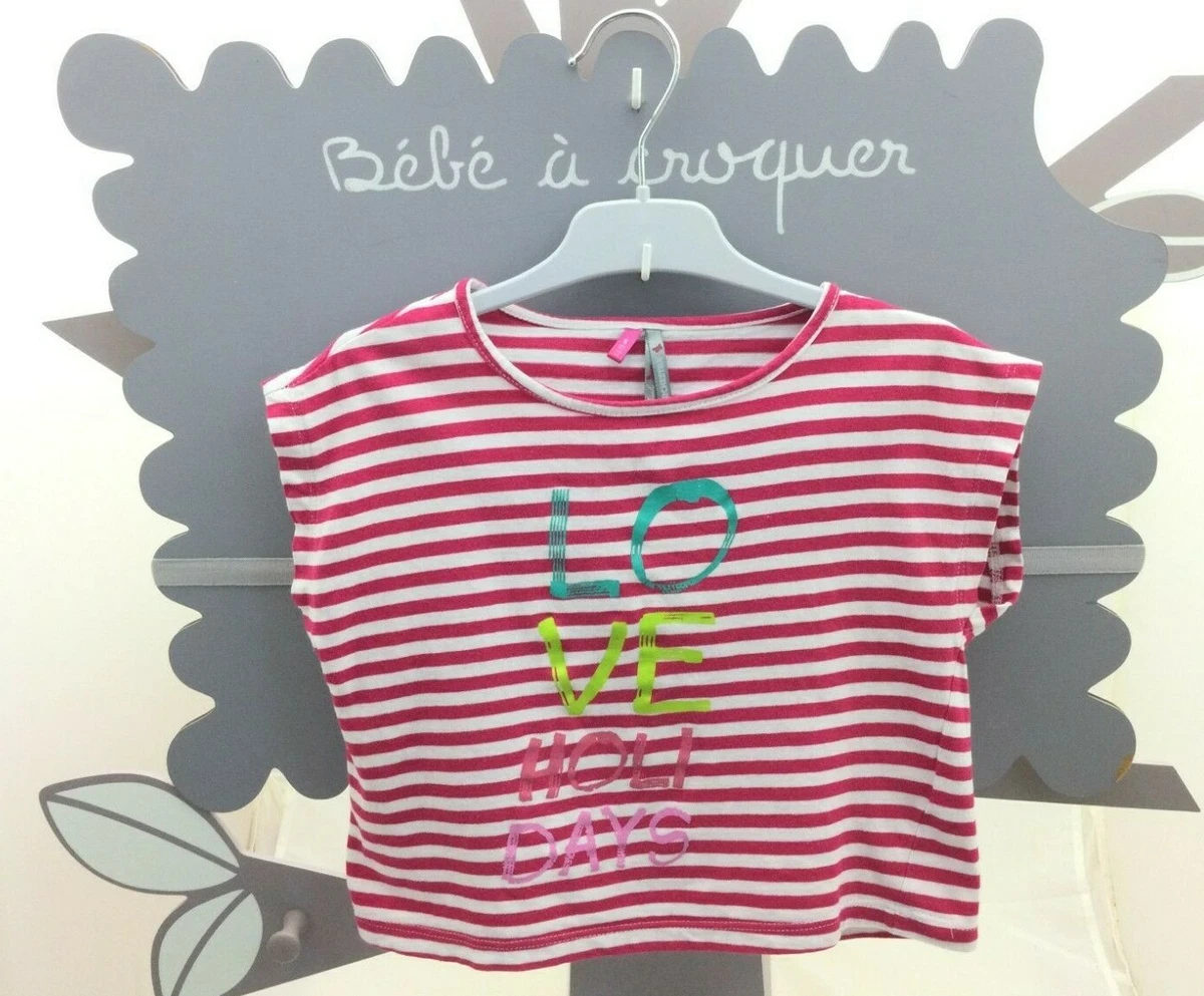 Orchestra tee shirt sans manche blanc ray rose motif LOVE fille 6