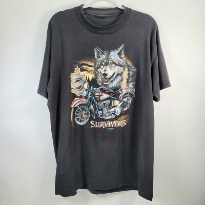 VTG Harley Davidson 1989 3D Emblem Survivors Wolf T Shirt Single - Read Descrip