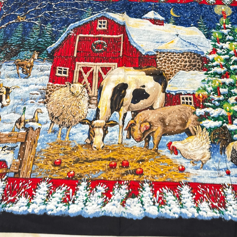 vintage springs fabric panel black animal nativity scene cotton christmas - Image 4 of 4