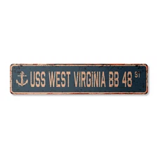 USS WEST VIRGINIA BB 48 Vintage Street Sign us navy ship veteran sailor rustic