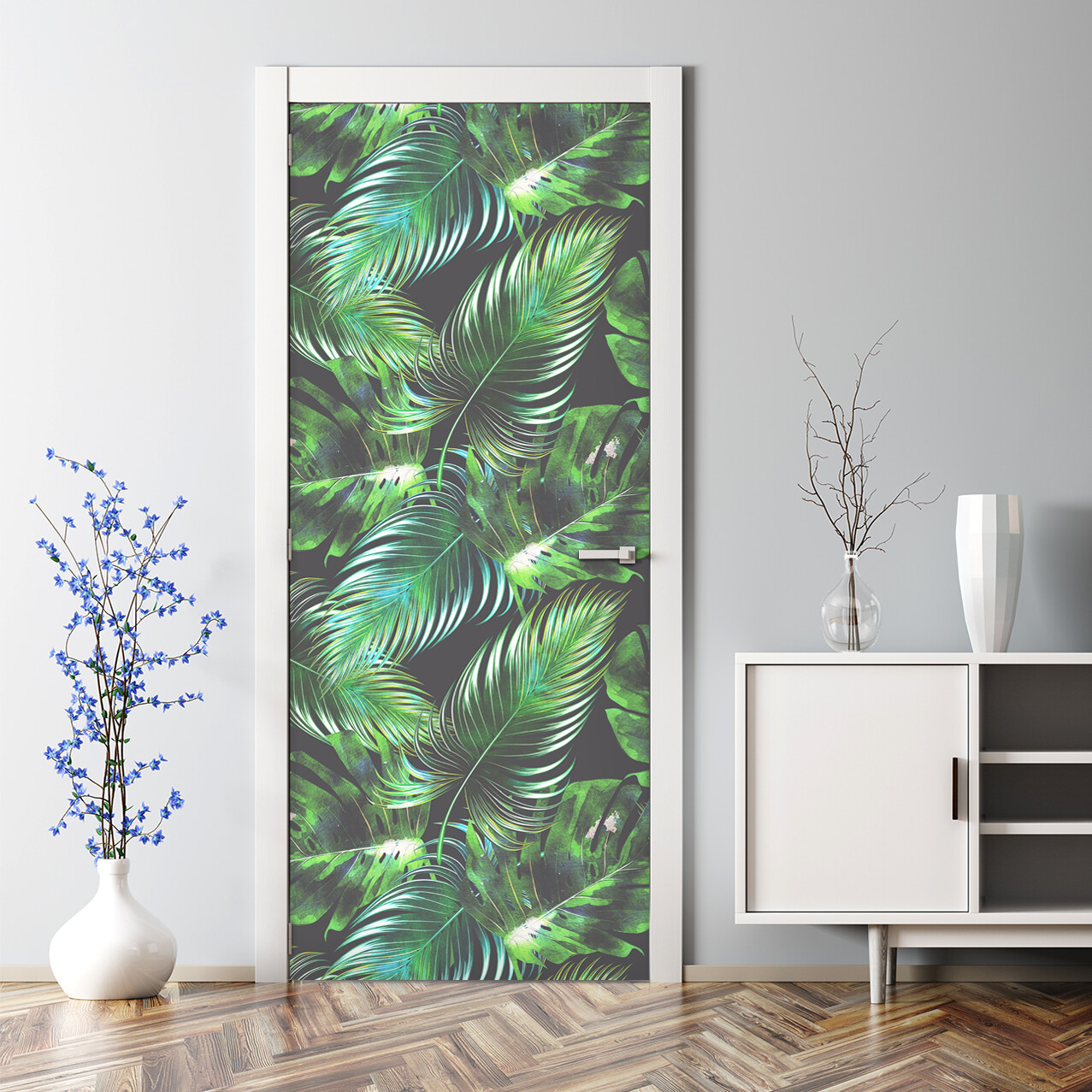 Moody Tropical Renters Leaves Self Adhesive Door Decal Home Decor