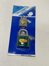 NEW vintage DIAMOND pad locks with keys 2 count pack