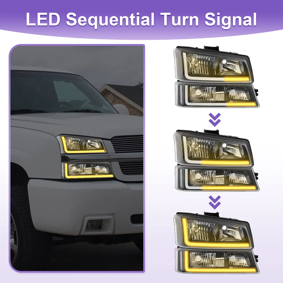 LED DRL Sequential Headlights For 2003-2007 Chevy Silverado Avalanche Left+Right Foto 3 de 4
