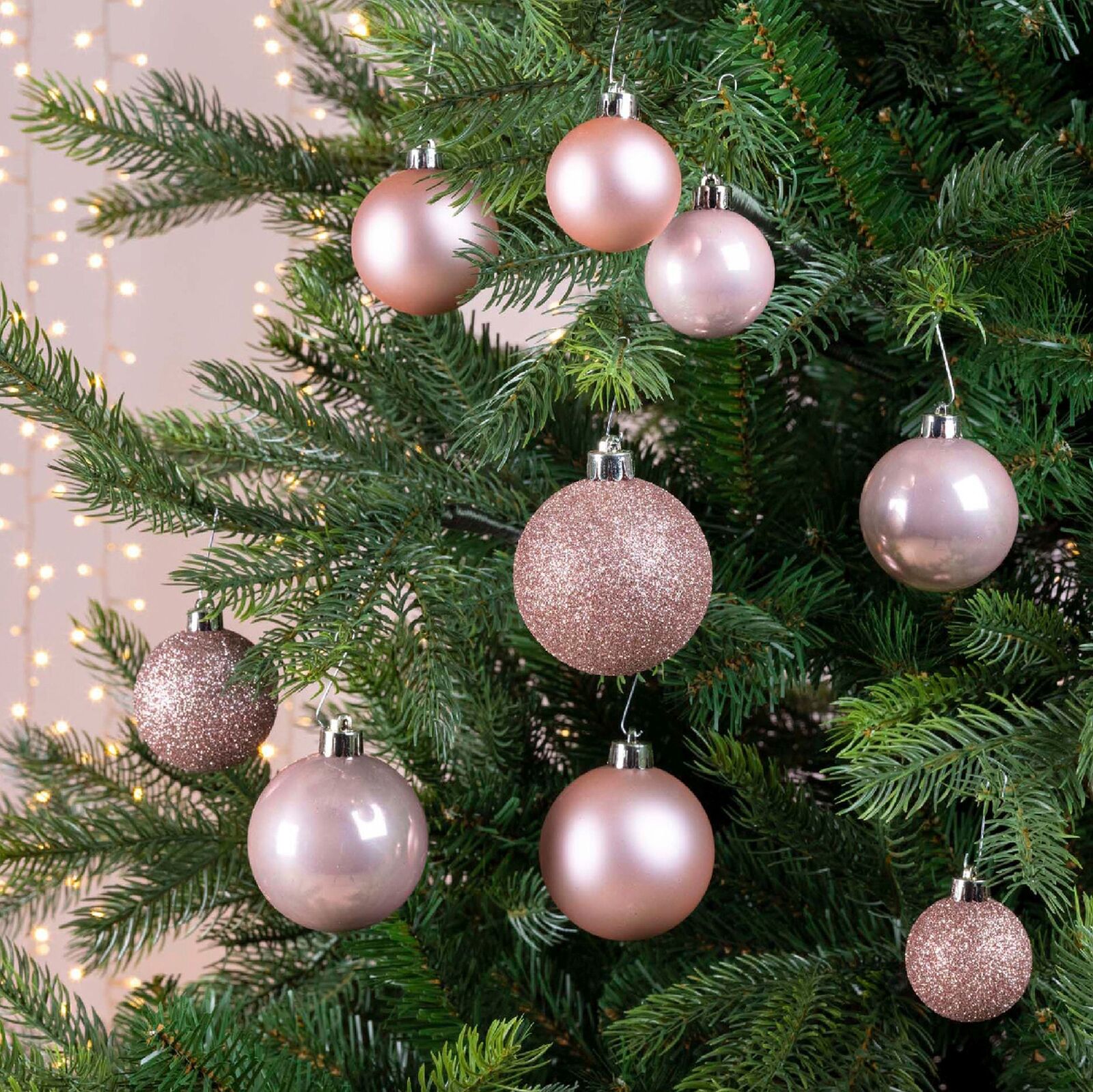 60 Blush Pink Christmas Baubles Rose Gold Shatterproof Tree Decor ...