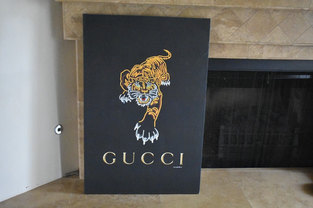 NEON Gucci Tiger logo Canvas Wall Art FRAME 36”x24” By Fairchild