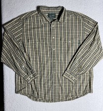 Men  s Woolrich Long Sleeve Plaid Button Down Shirt Green Tan Size XL Lightweight