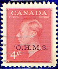 CANADA SC#O15 KING GEORGE VI 1950 4¢ DARK CARMINE USED VF 82 (203V26)