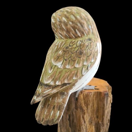 Scultura GUFO in legno intagliato a mano su ceppo albero regalo commercio equo e solidale accento casa - Foto 8 di 8